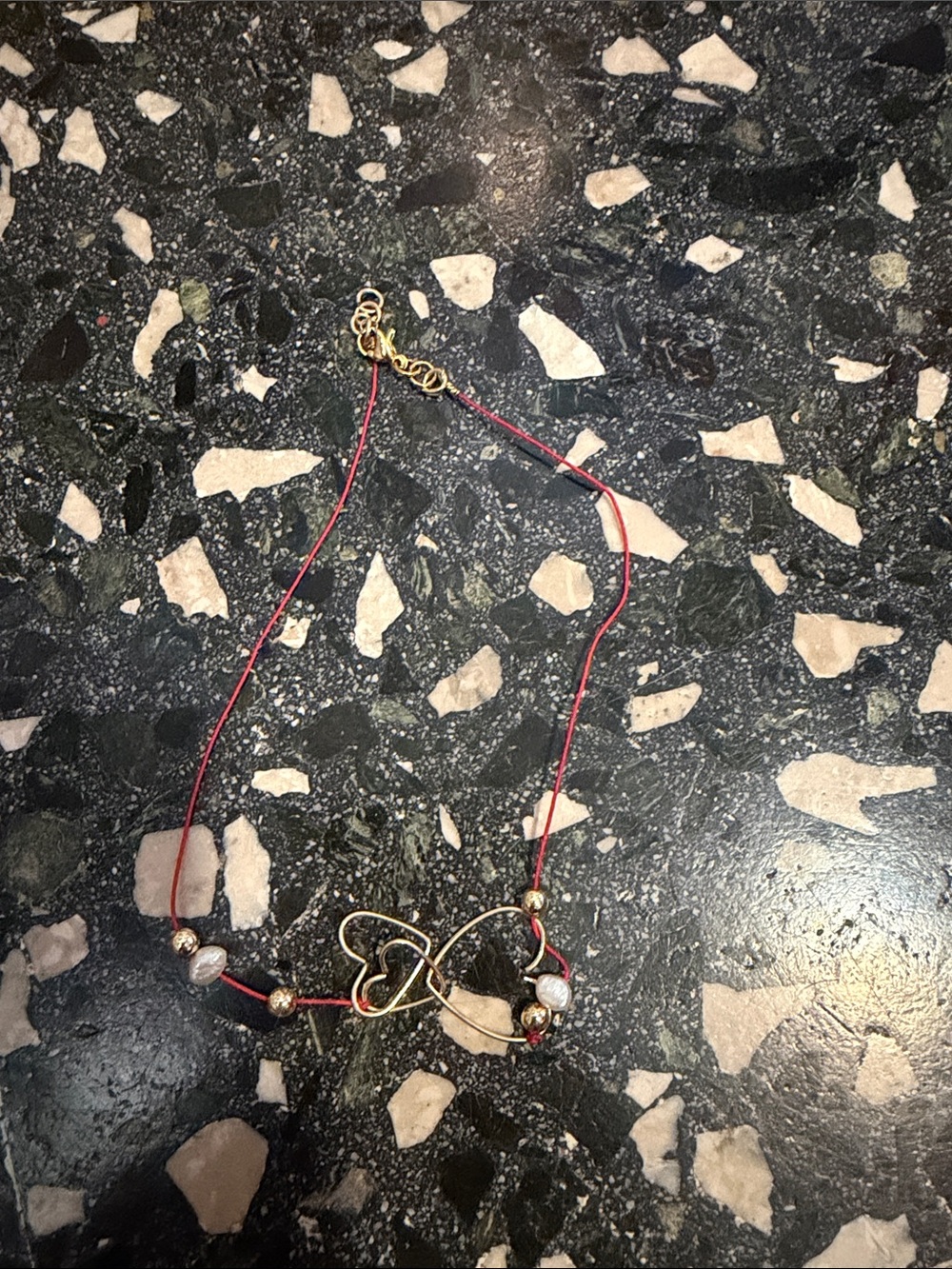 Gold Heart Accent Red Cord Women's Bracelet